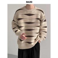 American Lazy Feng Shui Ripple Knitted Sweater for Men and Women Two Tone Splicing Design for Couples L smėlis