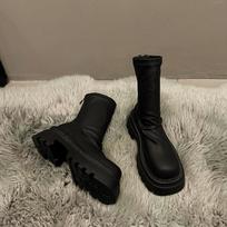 Mada Rudens Žiemos Lieknos Moteriškos Ilgaauliai Batai Virš Kelio Moteriški Platforminiai Storu Padu Ilgi Aulinukai Zapatos De Mujer 36 gray
