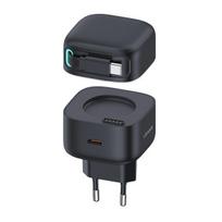 USAMS Network charge. 1xUSB-C with retractable cable, USB-C retractable PD+QC 35W Gan fast charging, black/black, XMF Series CC202TC01 (US-CC202)