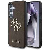 GUESS Samsung Galaxy S25 Plus Brown Case with Grained Texture, Big 4G Logo, and Small Classic Logo