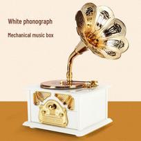 Retro Eight-Tone Wind-Up Gramophone Music Box - Nostalgic Display & Gift for Birthdays and New Year beige
