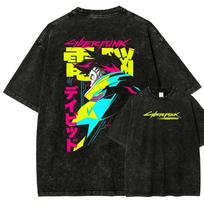 Cyberpunk Edgerunners Anime Lover Washed Tshirt Year Round Clothing High Quality Personality Clothes Plus Size Unisex New Model Couples Tee S