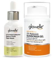 Glowelle 0.3% Retinol Beginners Friendly Face Serum, Night Serum With Bakuchiol To Reduce Fine Lines, Wrinkle Corrector - 30ml & 1% Hyaluronic Suns white