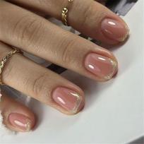 24 Pcs Glossy Press On Nail French Tips False Nail Glittering Full Cover Stick On Nail Artificial Fingernails 1 brown