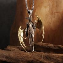 Vintage Gold Wings Wings Necklace Hell Devil Mother Pendant for Men and Women Couples Hip Hop Rock Punk Jewelry brown