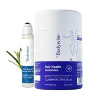 Be Bodywise Plaukų augimo rinkinys su 23% veikliųjų medžiagų | Biotino plaukų gumijos (60 Dienų Pakuotė) & 3% Rozmarinų plaukų augimo serumas su aplikatoriumi (50 ml) | Apsaugo plaukus T