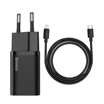 Baseus Super Si travel charger | 20W | USB-C, Lightning | with USB-C to Lightning cable included | black