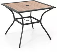 Lauko stalas, kvadratinis, su skėčio angomis, rudos ir juodos spalvos, 85,1 × 85,1 × 73,7 cm