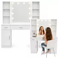 Lean Kosmetinis staliukas su LED veidrodžiu ir 3 stalčiais, baltas, 114 × 40,3 × 141 cm