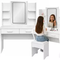 Lean Kosmetinis staliukas su LED veidrodžiu ir 2 stalčiais, baltas, 140 × 80 × 40 cm