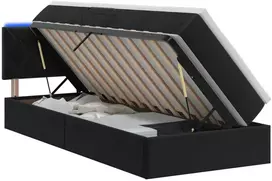 LED saugojimo lova su čiužiniu Juoda 90 x 190 cm Aksomas