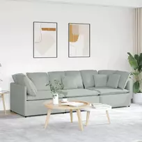 Modulinė sofa su pagalvėlėmis, aksominė, šviesiai pilka