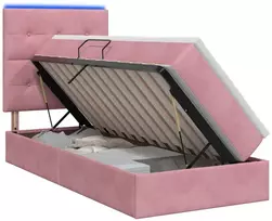 LED saugojimo lova su čiužiniu Rožinė 90 x 200 cm Aksomas