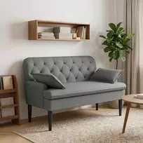 Sofa Minkštas kampas su mygtukų apmušalais Tamsiai pilka Audinys
