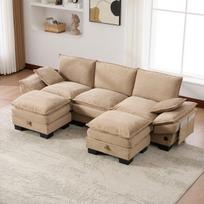 Modulinė 3-vietė sofa, 260x132 cm, su 2 taburetėmis