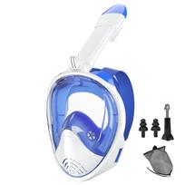 Full Face Snorkel Mask Silicone Diving Mask Full Dry Panoramic With Camera Holder Large Frame Swimming Goggles Set For Adults L/XL blue