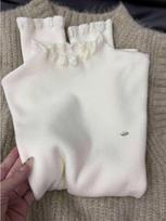Fungus edge crochet knitted bottoming shirt women's autumn and winter stacked wearing retro semi-turtleneck long-sleeved temperament sweater top L juoda
