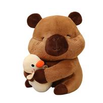 Holding duck capybara plush doll new cross-border kapibara doll throw pillow for children's birthday gift 25cm brown