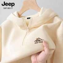 JEEP SPIRIT Men's Winter Fleece-Lined Half-Zip Pullover Hoodie M šviesiai smėlio spalvos