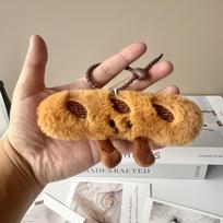 Kūrybiškas mielas kruasano pliušinis raktų pakabukas lėlė beige
