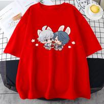 Xingqiu and Chongyun Bunny Cute Genshin Impact T Shirt Womens Kawaii Tops 100 Cotton Summer Casual High Quality Cute Print Tees S red