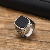 Punk Onyx Stone Signet žiedai vyrams, Stilingas vandeniui atsparus nerūdijančio plieno juodo akmens rožinis žiedas, nauji roko dovanos jam papuošalai 10 brown