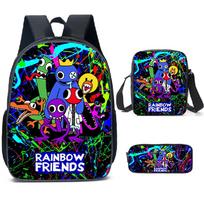 3 vnt./rinkinys Rainbow Friends Vaikams Vaikų Mokyklinė Kuprinė Kuprinė Pečių Crossbody Krepšys Pieštukinė žalia/mėlyna