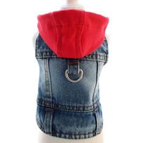 Denim Dog Jean Jacket Vest Cool with D-Ring Spring Dog Hoodies Breathable Lightweight Puppy Harness Coat For Small Medium Dogs (Red,S) raudona