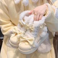 Žieminiai platforminiai sniego batai moterims Mados dizainerio lankelis Mieli pliušiniai šilti medvilniniai batai moterims Saldžios mergaitės Lolita Ankle Boots 39 ruda