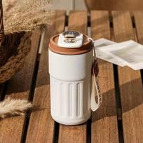 Nešiojamas nerūdijančio plieno automobilinis termosas su temperatūros ekranu 420ml white