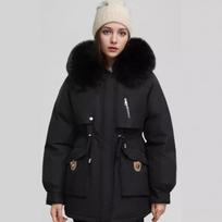 Women's Parkas 2026 Winter Women's Cotton Jacket Fur Collar Warm Hooded Coats Female Waist Drawstring Slimming Winter Coat XXXL chaki