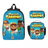 3Pcs Subway Surfers Video Game merch Backpack Set for Kids Pen Bags Bookbag Sets with Lunch Box For School Students Knapsack black