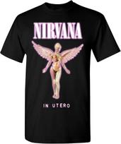 Nirvana T Shirt for Men & Women in Utero Pink Black Graphic Crew Neck Short Sleeve Tee - Band Tshirts S black