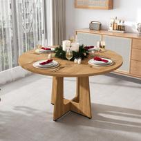 Modulinis apvalus valgomojo stalas, 120 cm skersmens, 76 cm aukščio, MDF su ąžuolo lukštu, vietos 4 žmonėms – valgomajam, virtuvei ir svetainei 120 x 120 x 76 cm