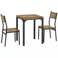 3 dalių valgomojo komplektas, valgomojo stalo komplektas, 1 stalas, 2 kėdės, MDF+metalas, ruda