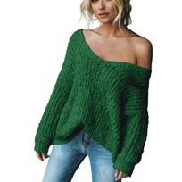 Ladies' Fashionable V-neck Slim Fit Long Sleeved Knitted Top L black