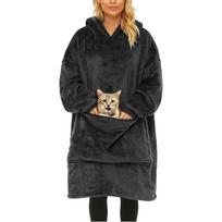 Pajamas/robe In Flannel With Wearable Blanket- Hoodie, Extra-large Soft And Warm Lamb's Wool Hoodie With Extra-large Pet Pocket. One Size juoda