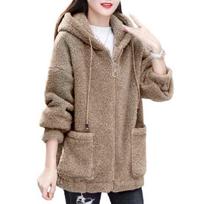 Sherpa striukė moterims su užtrauktuku, pūkuotas vilnos striukė, oversized, šilta, puri, su gobtuvu, žieminė, rudens, laisvalaikio viršutinė apranga su kišenėmis 3XL kava