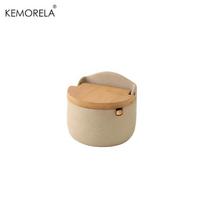 1/2/3PCS Ceramic Seasoning Pot Set, Kitchen Spice Containers, Monosodium Glutamate Pot with Lid And Spoon Food Storage Box