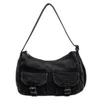 Premium niche multi-pocket summer denim Korean locomotive carry retro bag women's oblique feeling new tote bag 34*14*22 juoda
