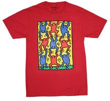 Keith Haring Mens T-Shirt - Interconnected Blue and Red People Image XXXXL yellow