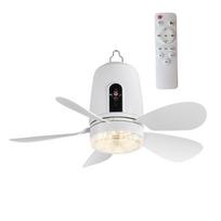 USB Rechargeable Ceiling Fan With Light Remote Control For Outdoor Patio Gazebo Tent Camping white