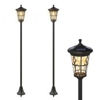 2 saulės šviestuvų stulpų rinkinys 1,86 m sodui, nerūdijančio plieno gatvės žibintai su reguliuojamu aukščiu, juodi 23.5 x 23.5 x 186 cm