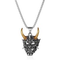 New Hip Hop Japanese Samurai Devil Mask Necklace Pendant Men's and Women's Punk Sweater Chain Party Rock Niche Necklace Jewelry 24inch gray