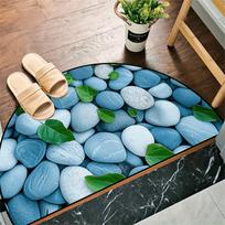 1pc 2D Flat Printed Pebble Mat Half Round Non-Slip Washable Floor Rug Polyester Decorative Welcome Carpet for Indoor Outdoor Entrance 40X60CM gray