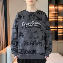 Men's Graffiti Graphic Crew Neck Sweatshirt - Casual Oversized Pullover with Text and Cartoon Print M pilka