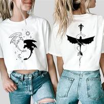 Two Sided Toothless Dragon Botanical Tshirt Dragon Movie T-Shirt Dragon Graphic Shirt Men Women Short Sleeves Tees Tops M gray
