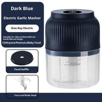 Nešiojamas elektrinis česnakų smulkintuvas Mini maisto daržovių česnakų čili mėsos malūnėlis smulkintuvas Blue 4Blade gray