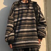Moteriški vintažiniai dryžuoti megztiniai Ruduo Žiema Laisvalaikio Oversize Ilgomis Rankovėmis Megztas Megztinis Hip Hop Puloveriai Viršutiniai Drabužiai S juoda