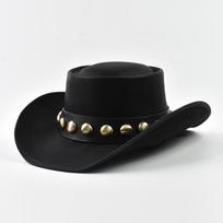 100% Leather Western Cowboy Hat Men Wide Brim Gentleman Church Jazz Cap Cowgirl Hats Sombrero Hombre 58 juoda